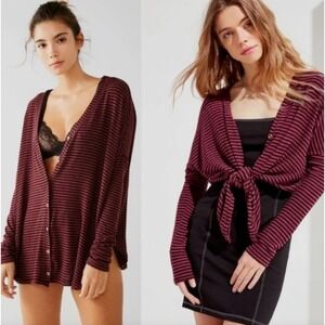 Out From Under Shirt Womens Small Black Pink Fuzzy Thermal Top Jojo Slouchy Boxy